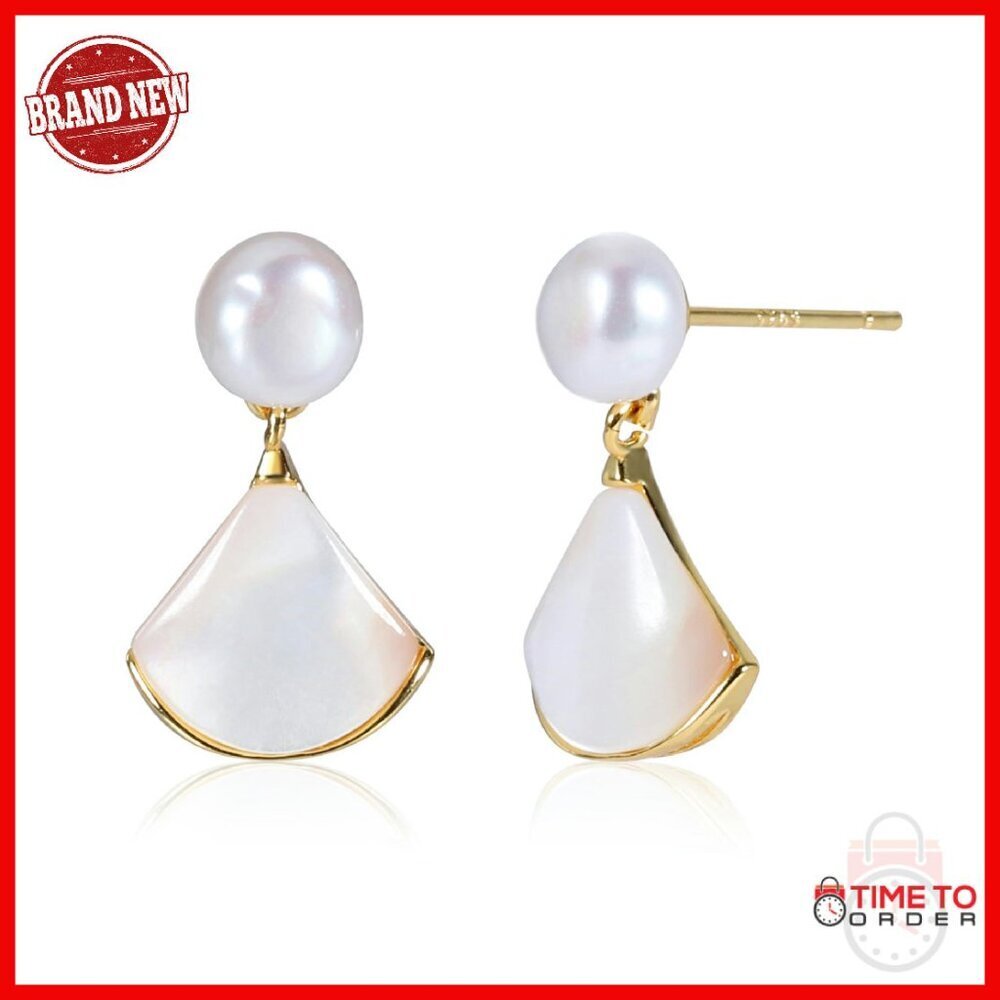 Freshwater Pearl Fan Drop Earrings Wedding Jewelry Bridal Gift